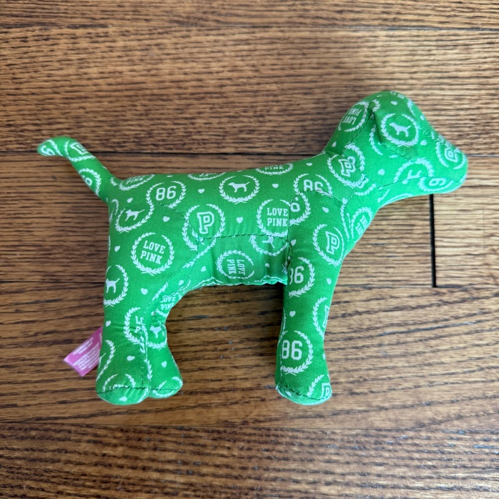 PINK Victoria's Secret Green Plush Dog with White Logo Accents